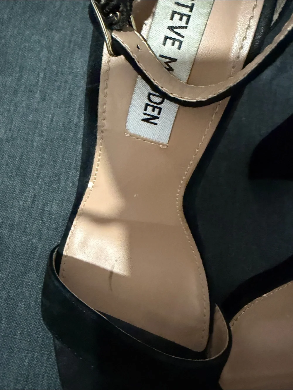 Steve Madden Black Suede Block Heel Ankle Strap Sandals 7.5